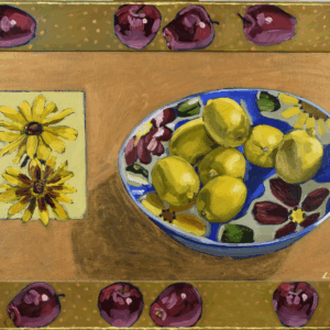 Bowl of Lemons with Yellow Flowers