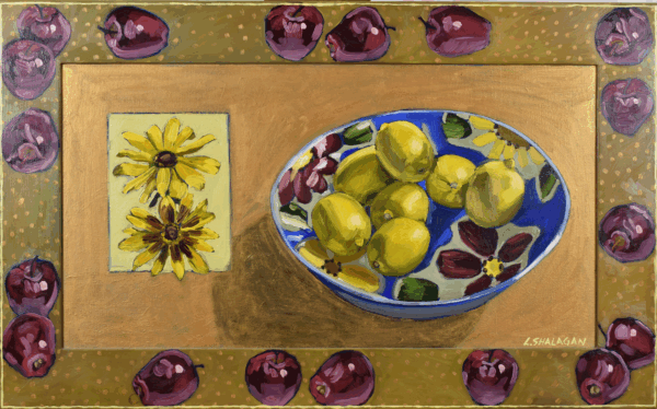 Bowl of Lemons with Yellow Flowers
